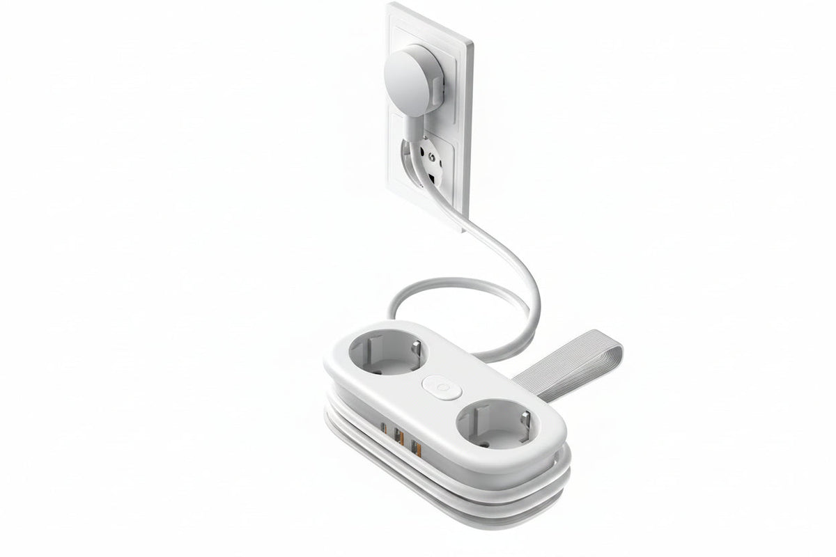 Ultra Portable Travel Power Strip – Dual AC Outlets with USB and Type-C Charging Extension Cord for Home, Office and Travel