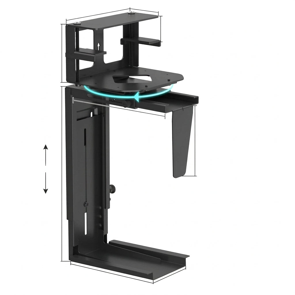 Adjustable Under-Desk CPU Holder – Clamp or Side-Mount Computer Tower Bracket for Standing Desks, Space Saving and Organized Workstations