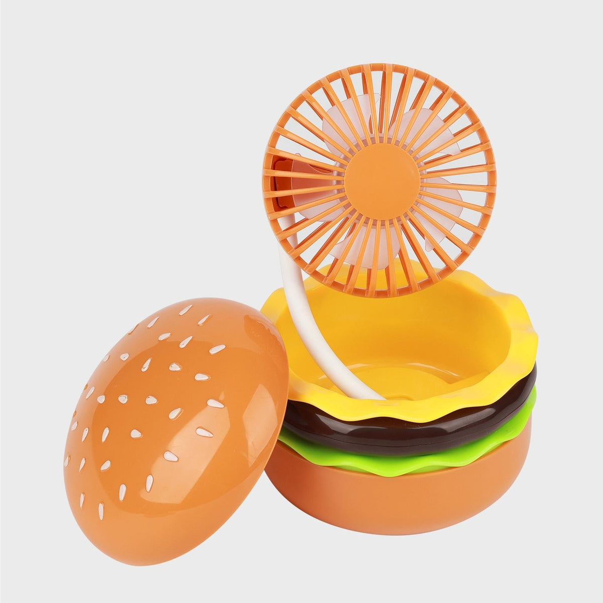 Portagble Burger USB Desktop Fan - Cartoon Cooling Fan with Beauty Mirror, Rechargeable Handheld Design and Summer Gift Appeal