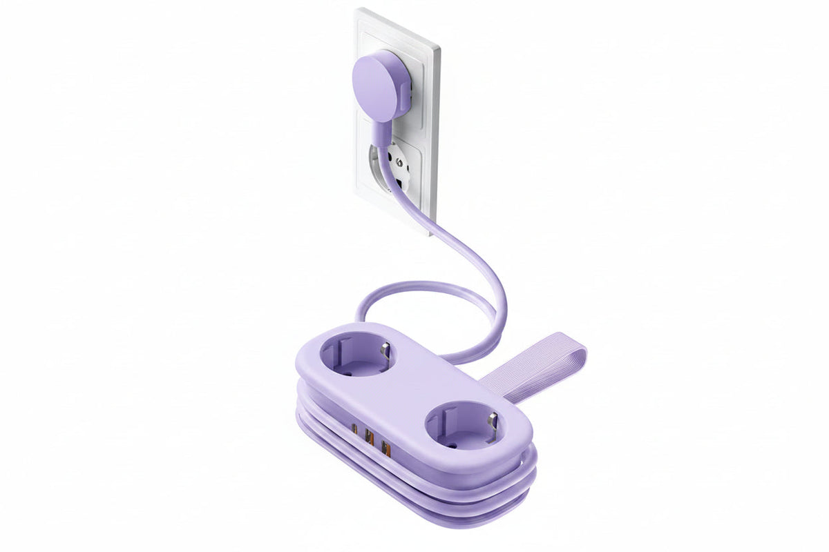 Ultra Portable Travel Power Strip – Dual AC Outlets with USB and Type-C Charging Extension Cord for Home, Office and Travel