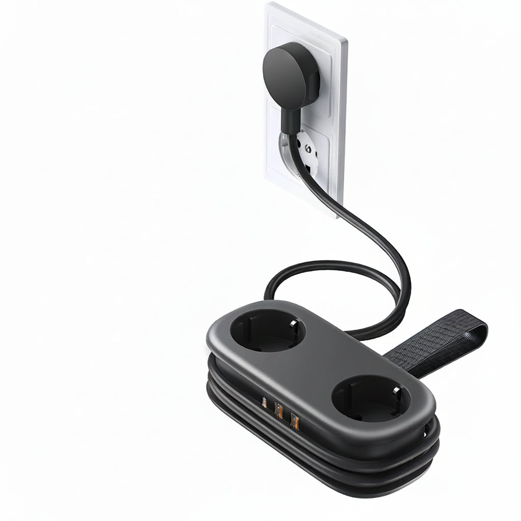 Ultra Portable Travel Power Strip – Dual AC Outlets with USB and Type-C Charging Extension Cord for Home, Office and Travel