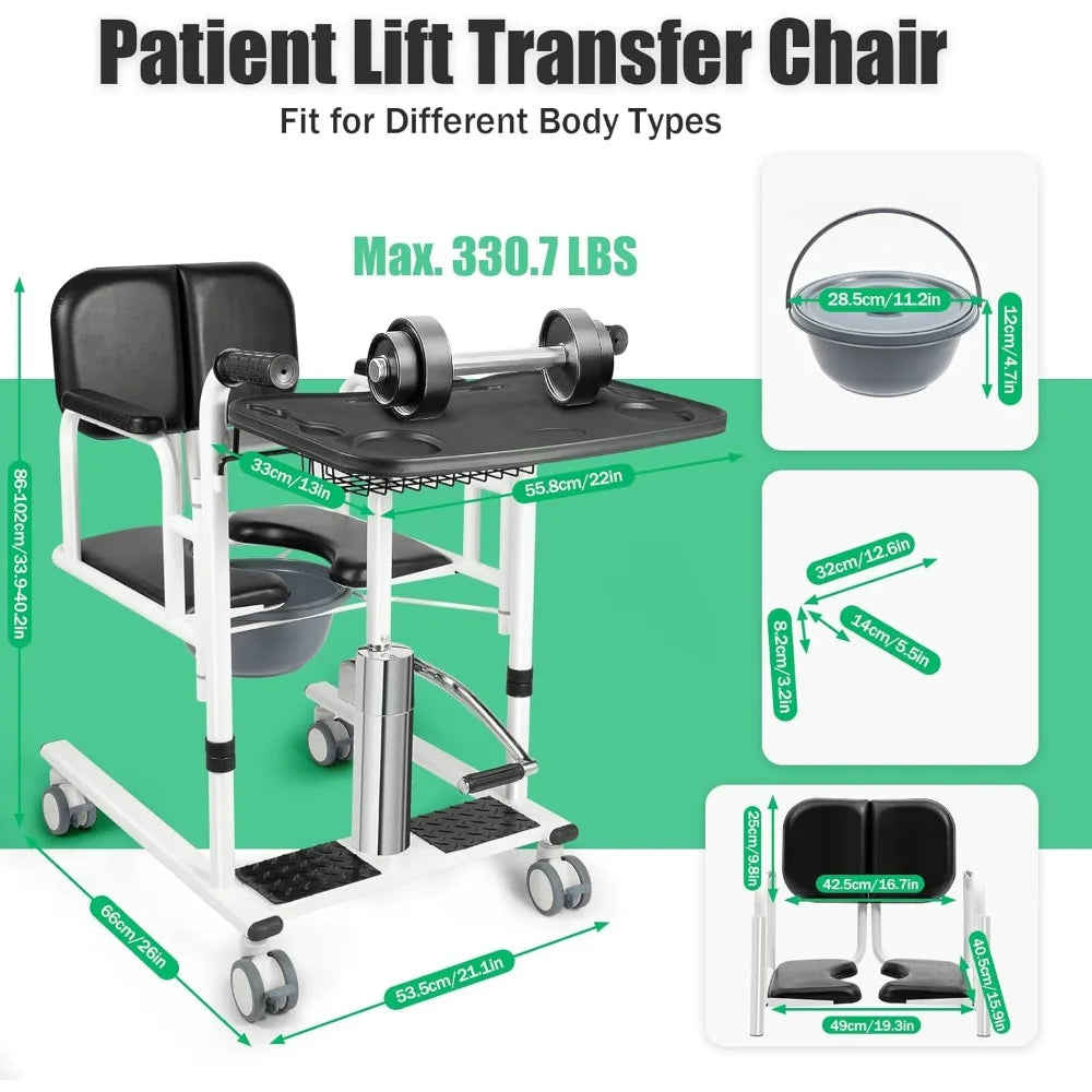 4-in-1 Shower & Transport Hydraulic Patient Lift Nursing Chair