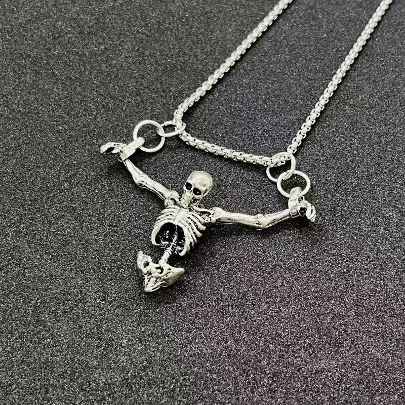 Silver Skeleton Pendant Chain Necklace