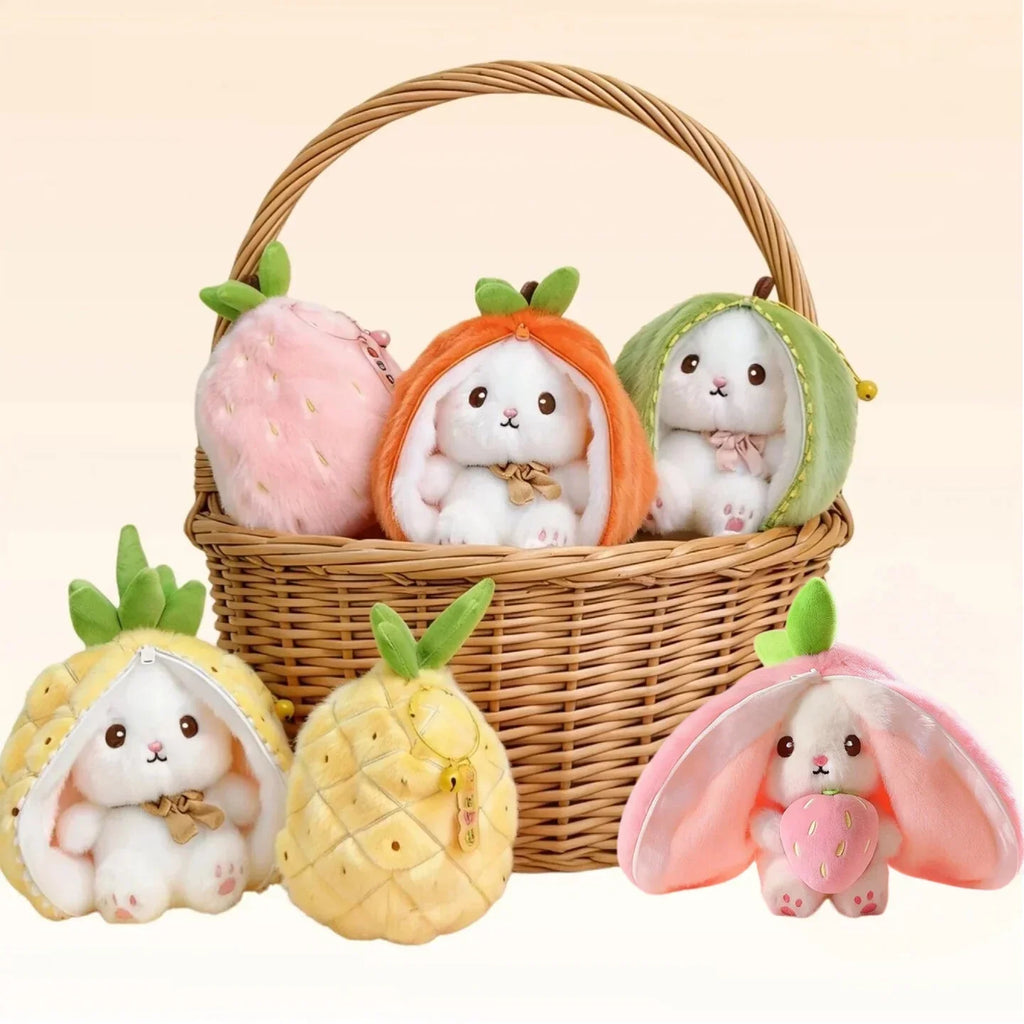 Peekaboo Basket Bunny Reversible Fruit Plush Toy