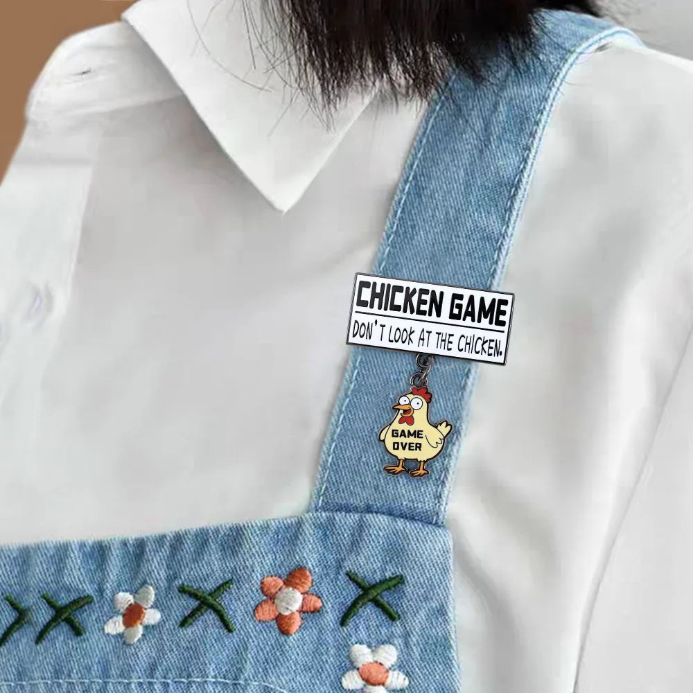 Don't Look at the Chicken Label Pin
