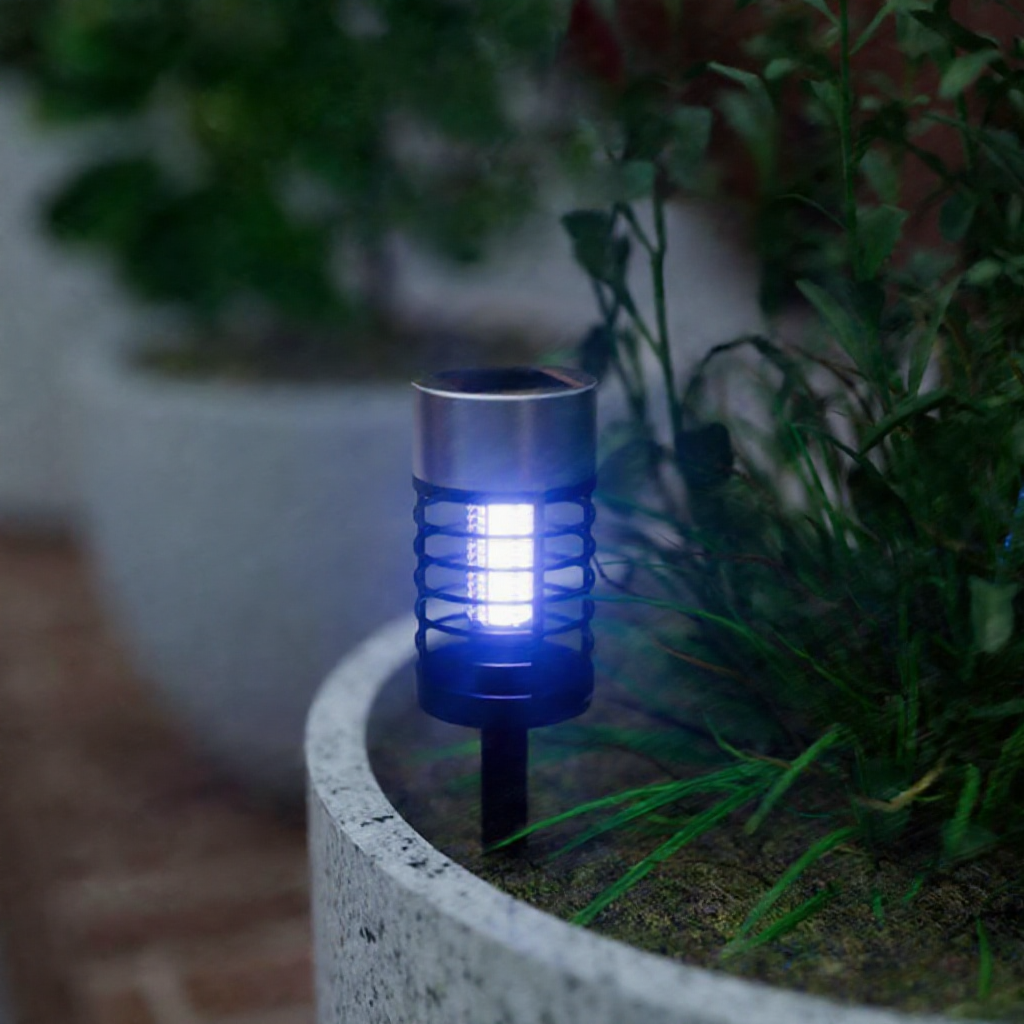 Solar Powered 2 in 1 LED Mosquito Zapper Light -  Waterproof Outdoor Patio Garden Lighting