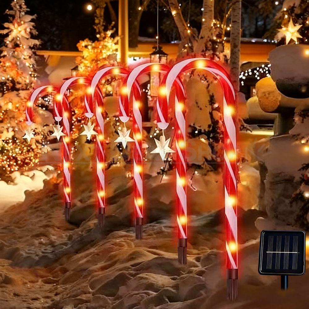 Solar Powered Christmas Candy Cane Stake Lights - 5 Candy Canes,Weatherproof Yard Lawn Flower Bed Patio Outdoor Xmas Holiday Decor Lighting