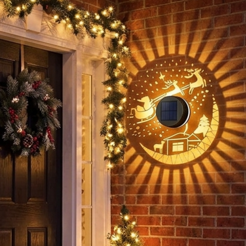 Solar Powered Christmas Pattern Projection Wall Light - Patio Garden Yard Holiday Festive Decor
