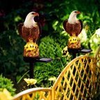 Solar Powered Eagle Warm White LED Garden Stake Light - Weatherproof Outdoor Lawn Pathway Garden Lighting