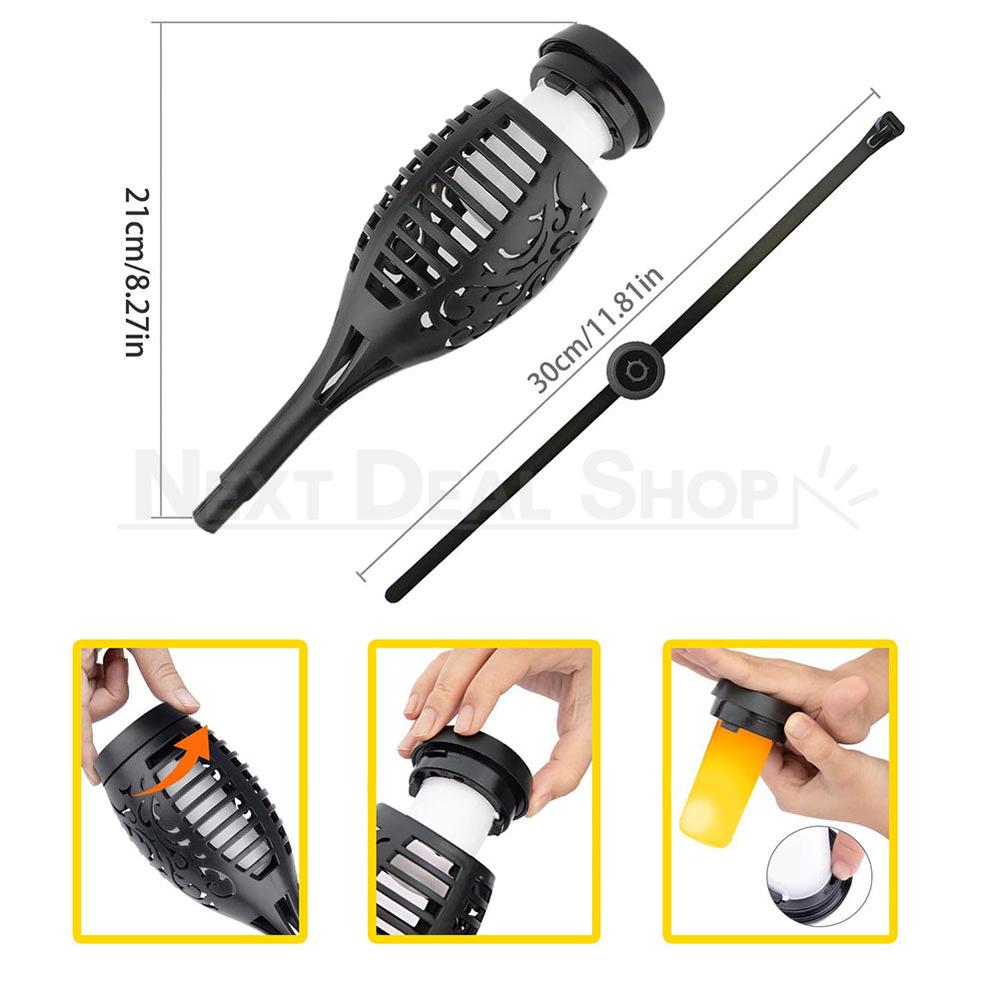 Solar Powered Flickering Flame Effect Zip Tie Mount Torch Light  -  Weatherproof Fence Lighting