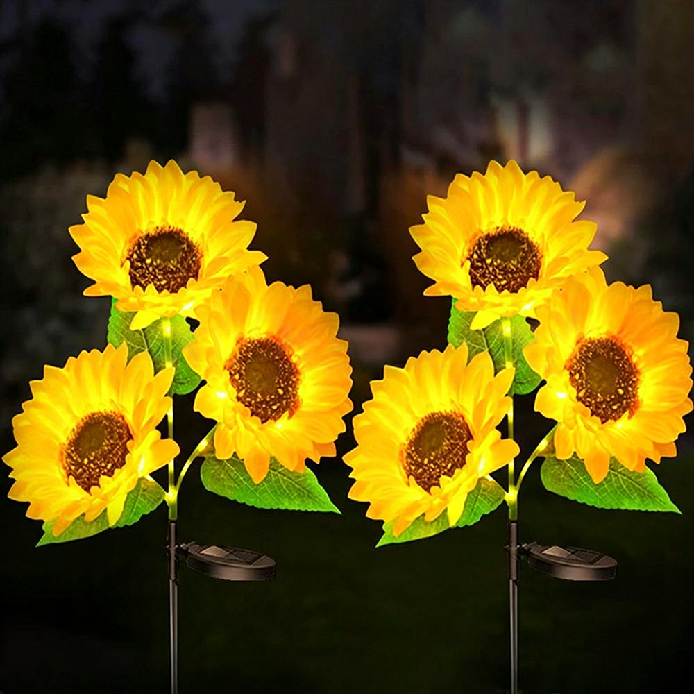 Solar Powered High-Efficiency Warm White LED Sunflower Stake Lights - Waterproof Flower Bed Pathway Lighting