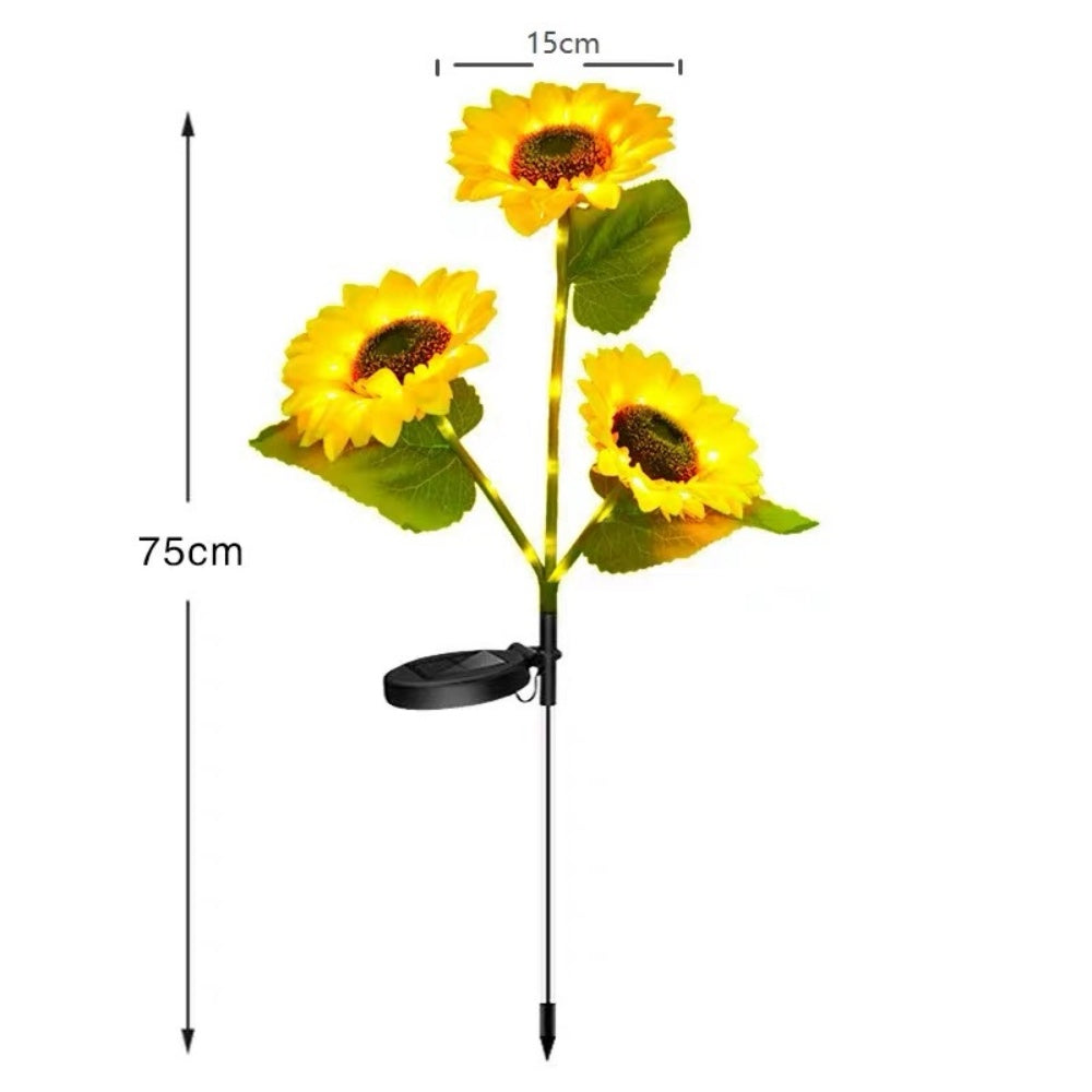 Solar Powered High-Efficiency Warm White LED Sunflower Stake Lights - Waterproof Flower Bed Pathway Lighting