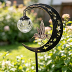Solar Powered Hummingbird Moon Crackle Glass Ball Warm LED Stake Light - Waterproof Walkway Lighting