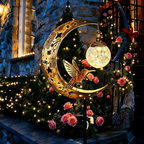Solar Powered Hummingbird Moon Crackle Glass Ball Warm LED Stake Light - Waterproof Walkway Lighting