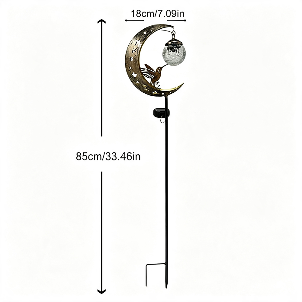 Solar Powered Hummingbird Moon Crackle Glass Ball Warm LED Stake Light - Waterproof Walkway Lighting