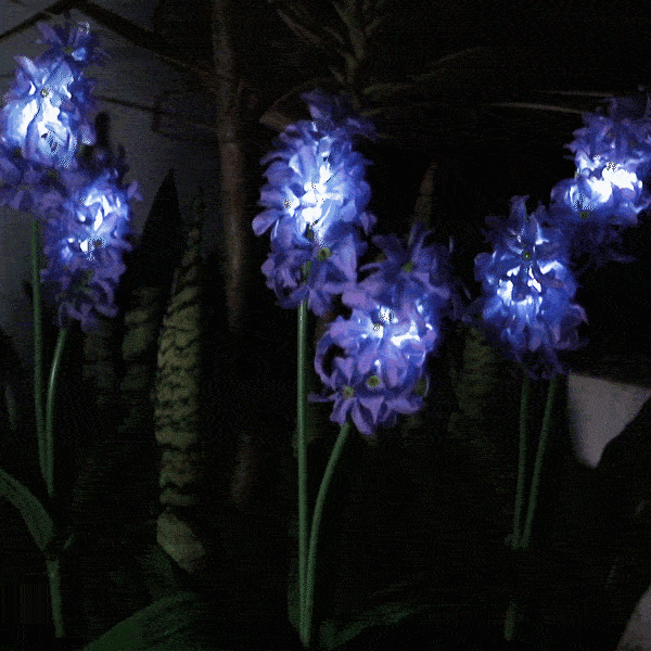 Solar Powered LED Hyacinth 3 Piece Stake Set - Weatherproof Yard Garden Flower Bed Outdoor Decor Lighting