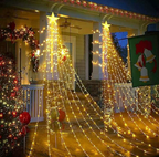 Solar Powered LED Star Waterfall Light - Weatherproof Yard Garden Patio Backyard Outdoor Holiday Party Decor Lighting