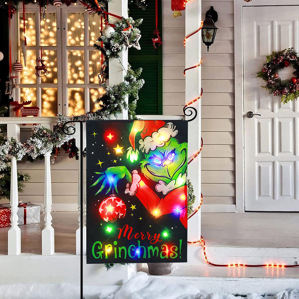 Solar Powered Light-Up Naughty Christmas Garden Flag - LED Holiday Yard & Lawn Decor