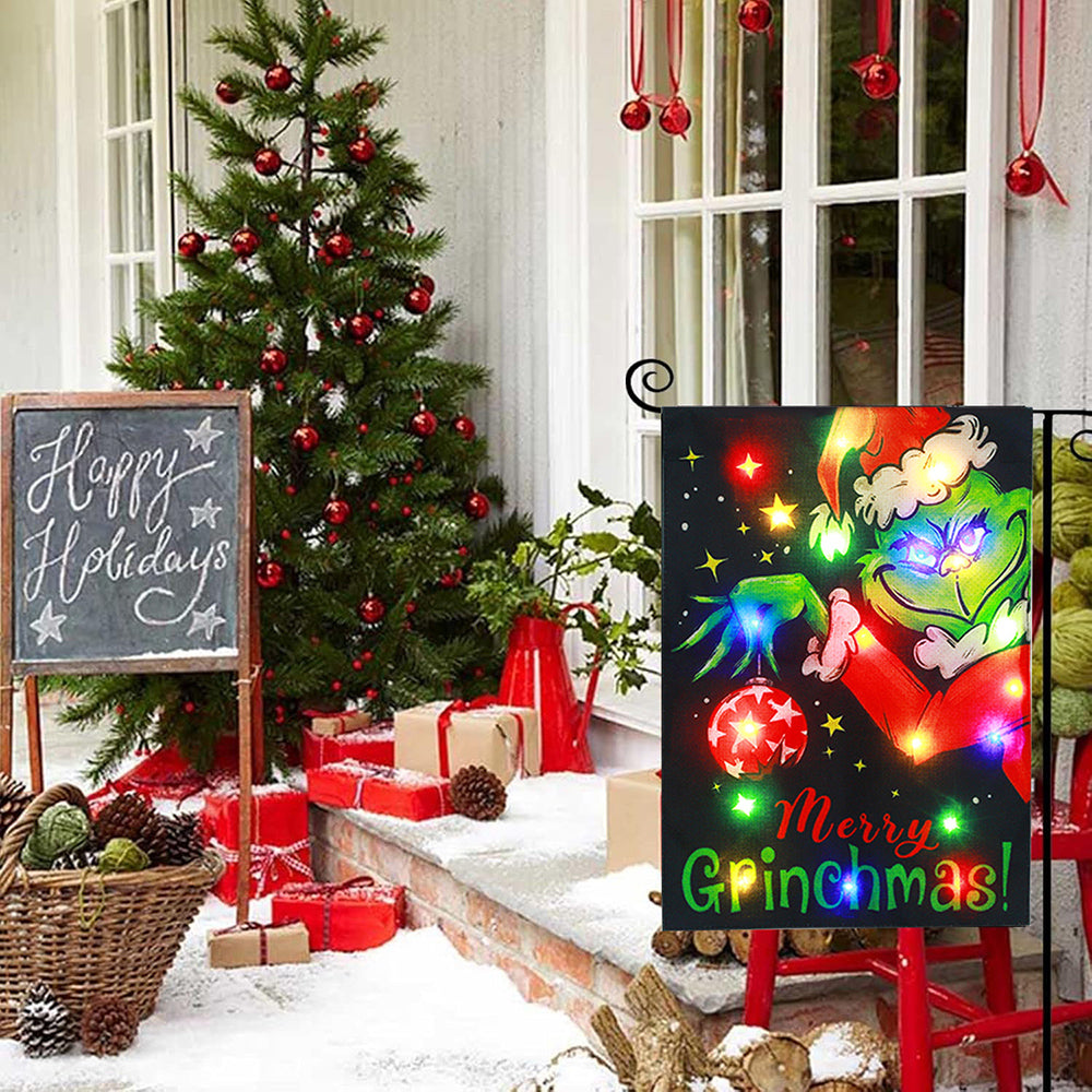 Solar Powered Light-Up Naughty Christmas Garden Flag - LED Holiday Yard & Lawn Decor