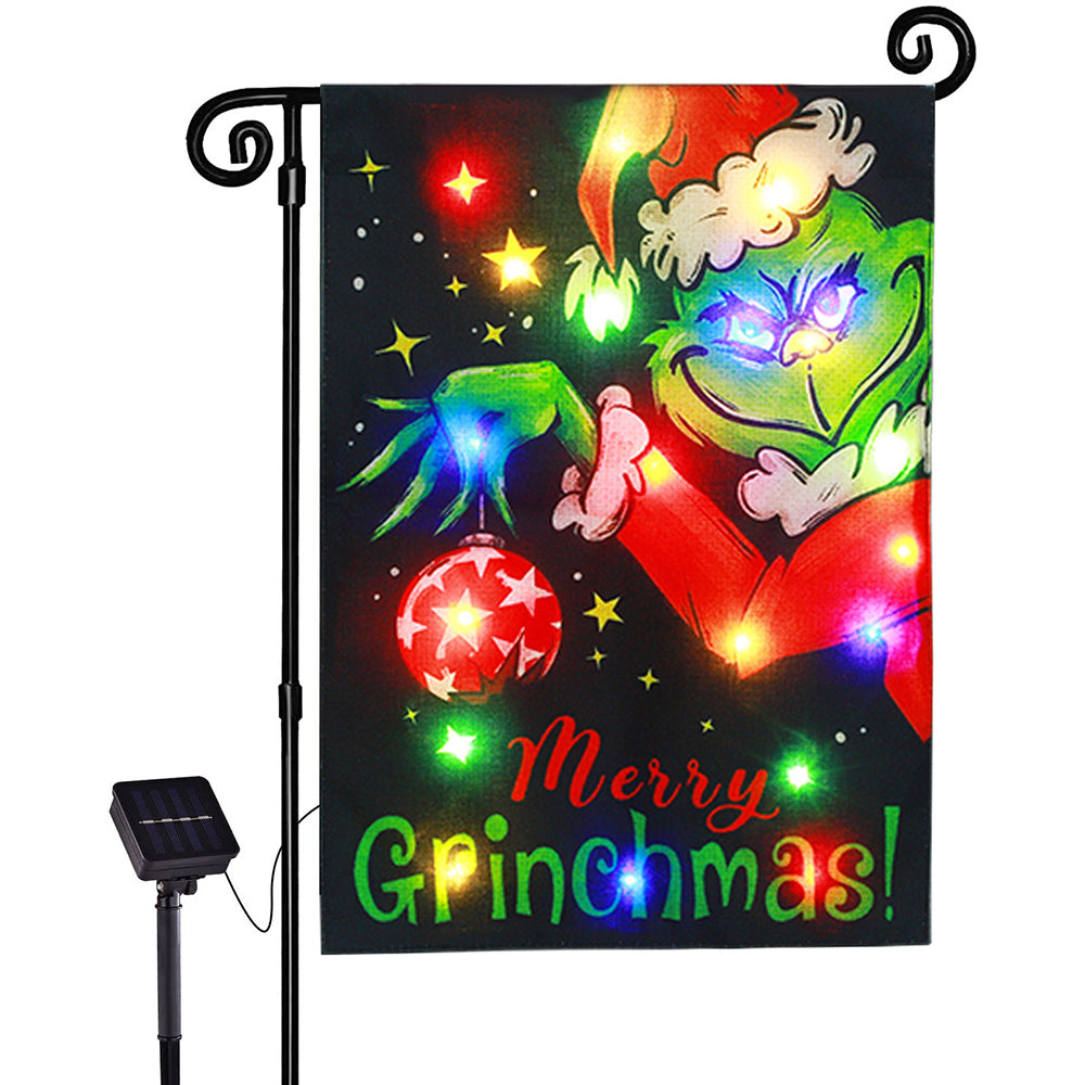 Solar Powered Light-Up Naughty Christmas Garden Flag - LED Holiday Yard & Lawn Decor