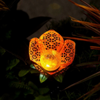 Solar Powered Metal Flower Warm White LED Stake Light - Weatherproof Outdoor Lawn Pathway Garden Lighting