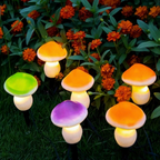 Solar Powered Mushroom LED Stake Lights - Weatherproof Outdoor Lawn Pathway Garden Lighting
