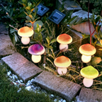 Solar Powered Mushroom LED Stake Lights - Weatherproof Outdoor Lawn Pathway Garden Lighting