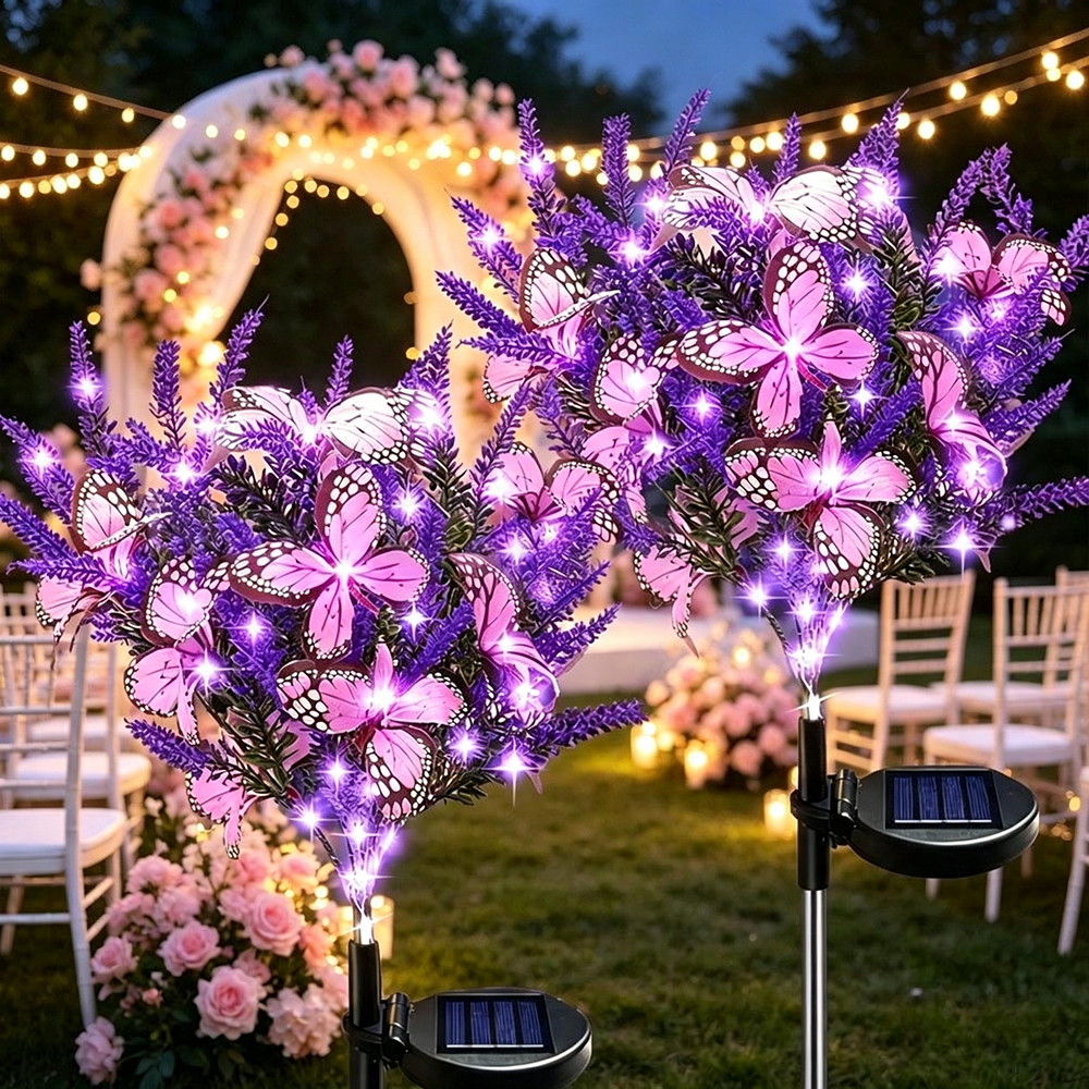 Solar Powered Purple LED Butterfly Lavender Stake Light - Weatherproof Garden Pathway & Lawn Lighting
