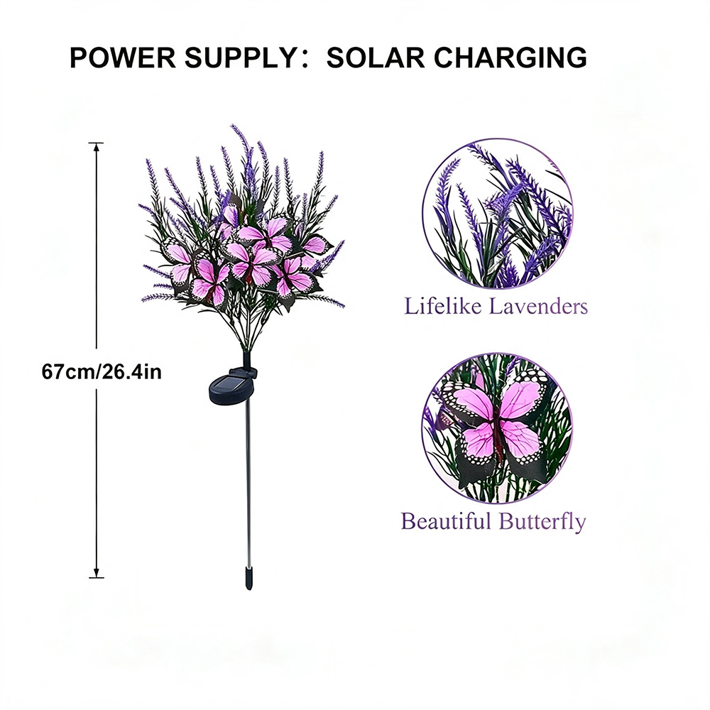 Solar Powered Purple LED Butterfly Lavender Stake Light - Weatherproof Garden Pathway & Lawn Lighting