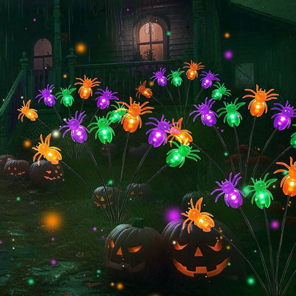 Solar Powered Spooky LED Spider Stake Lights - Weatherproof Halloween Pathway & Yard Lighting