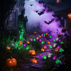 Solar Powered Spooky LED Spider Stake Lights - Weatherproof Halloween Pathway & Yard Lighting