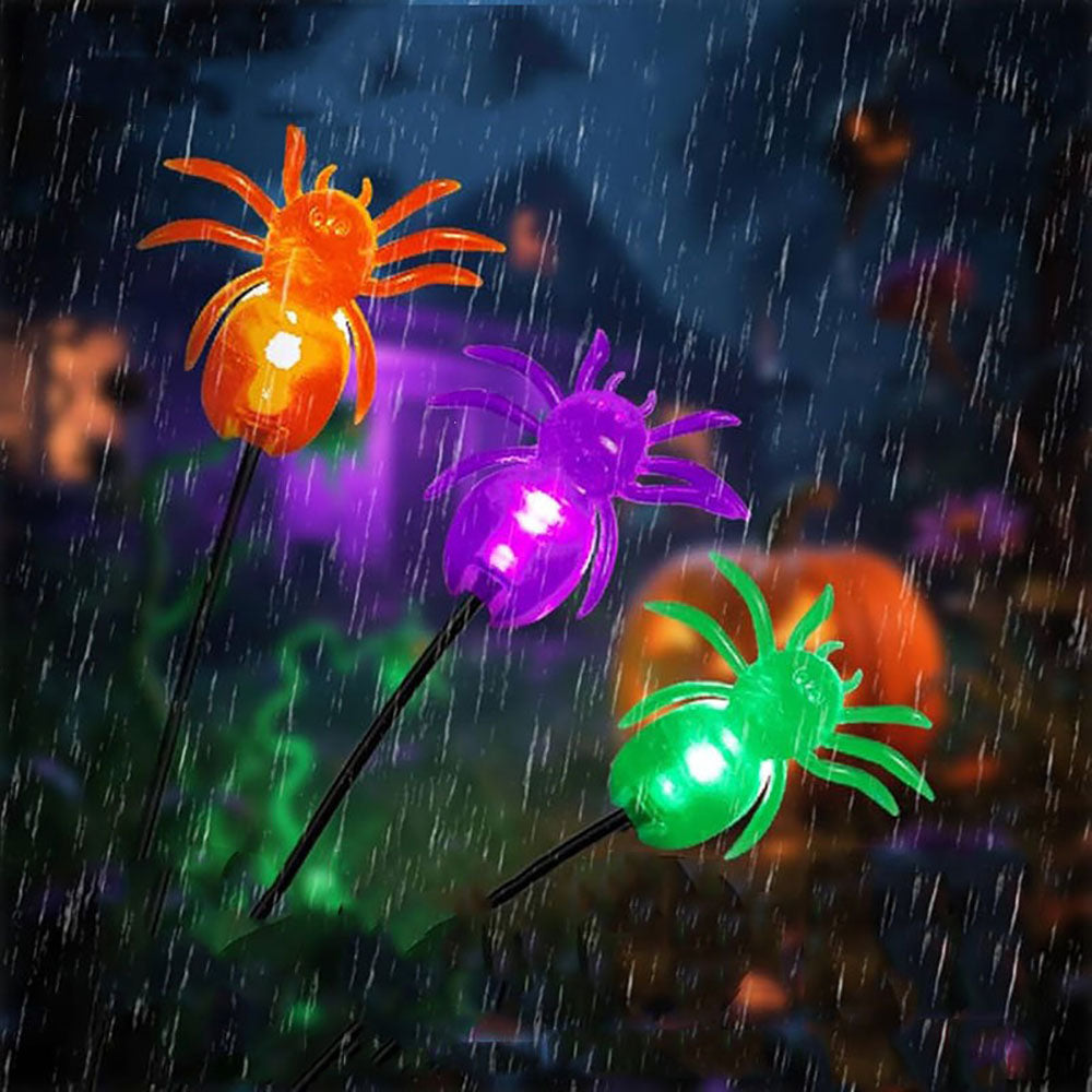 Solar Powered Spooky LED Spider Stake Lights - Weatherproof Halloween Pathway & Yard Lighting