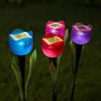Solar Powered Tulip Flower Garden Stake Light - 4 Pcs, Weatherproof Yard Lawn Flower Bed Patio Outdoor Decor Lighting