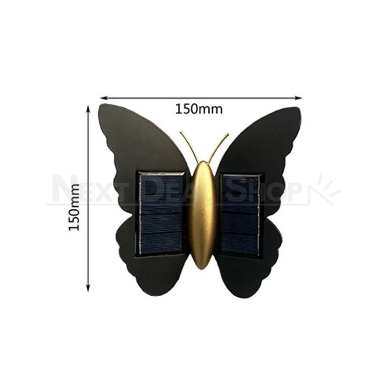 Solar Powered Up & Down Warm White LED Butterfly Wall Lights - Weatherproof Patio & Fence Lighting