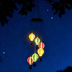 Solar Powered Warm LED Hot Air Balloon Wind Chime Lights  -  Weatherproof Patio Hanging Lighting