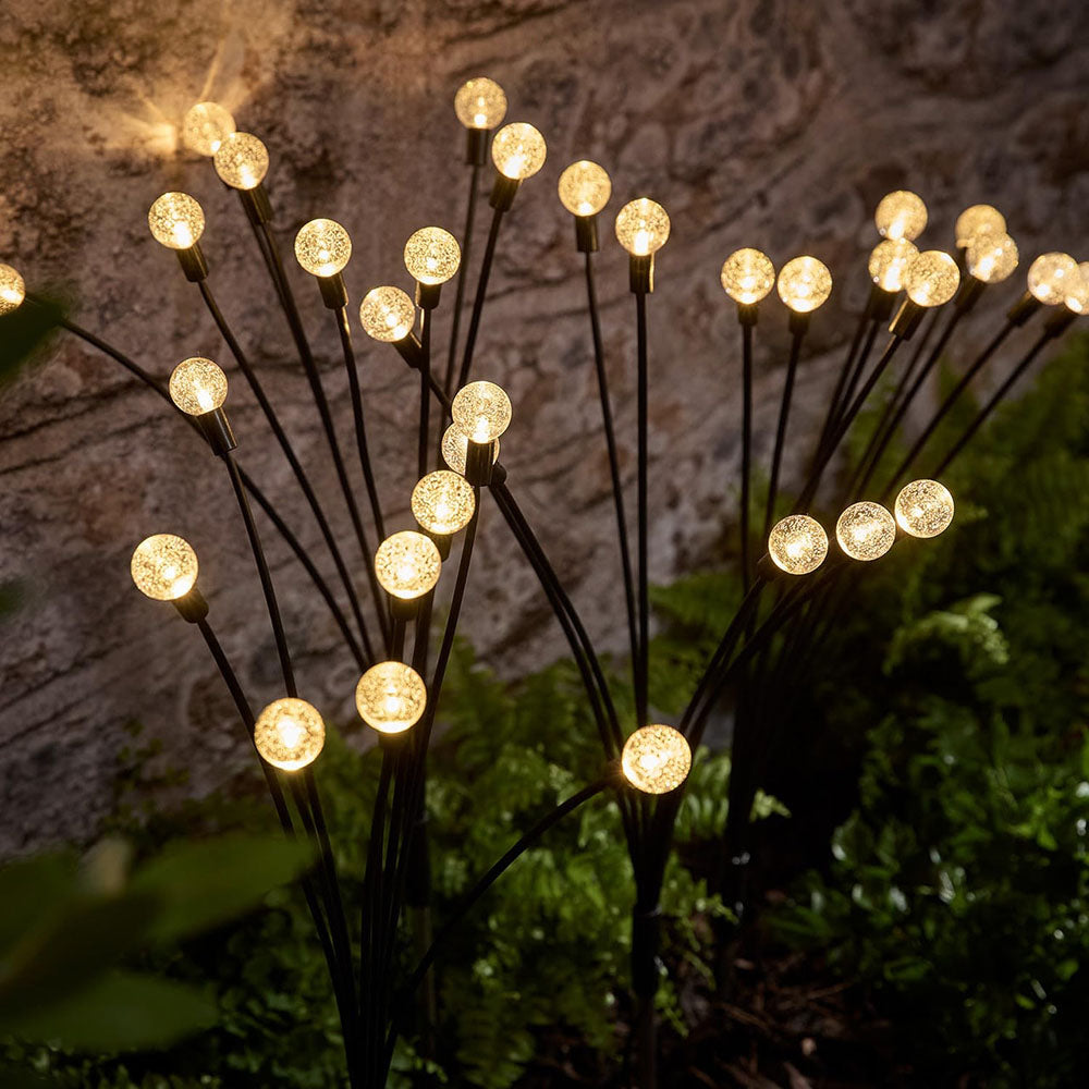 Solar Powered Warm White LED Crystal Bubble Firefly Stake Lights - Weatherproof Lawn & Pathway Lighting