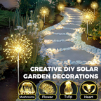 Solar Powered Warm White LED Dandelion Firework Stake Light - Weatherproof Outdoor Lawn Pathway Garden Lighting