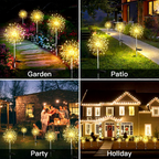 Solar Powered Warm White LED Dandelion Firework Stake Light - Weatherproof Outdoor Lawn Pathway Garden Lighting