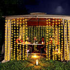 Solar Powered Warm White LED Fairy Curtain Lights, - Waterproof Outdoor Window Patio Garden Holiday Lighting