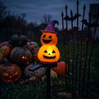 Solar Powered Warm White LED Pumpkin Witch Garden Stake Light - Weatherproof Halloween Pathway & Yard Lighting