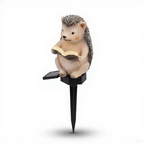 Solar Powered Warm White LED Reading Hedgehog Garden Stake Light  -  Weatherproof Flower Bed & Yard Lighting
