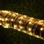 Solar Powered Warm White LED Rope String Light - Weatherproof Yard Garden Patio Backyard Outdoor Holiday Party Decor Lighting