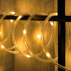 Solar Powered Warm White LED Rope String Light - Weatherproof Yard Garden Patio Backyard Outdoor Holiday Party Decor Lighting