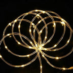 Solar Powered Warm White LED Rope String Light - Weatherproof Yard Garden Patio Backyard Outdoor Holiday Party Decor Lighting