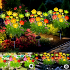 Solar Powered Warm White LED Succulent Stake Light - 2 Pack, Weatherproof Outdoor Lawn Pathway Garden Lighting