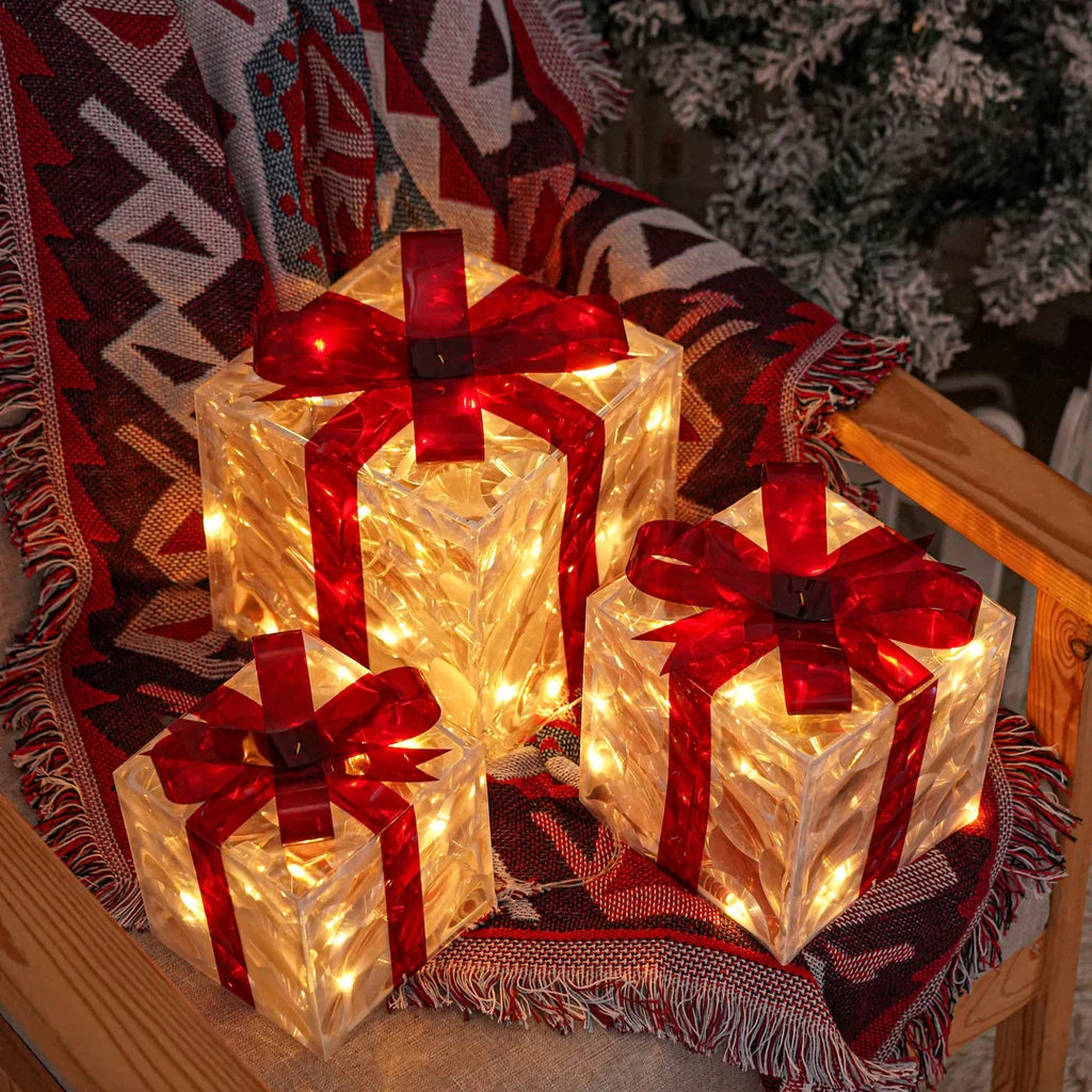 Light-Up Christmas Gift Boxes Set of 3