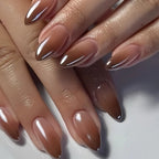 Chocolate Brown Ombre French Short Almond Press On Nails | 24 Count