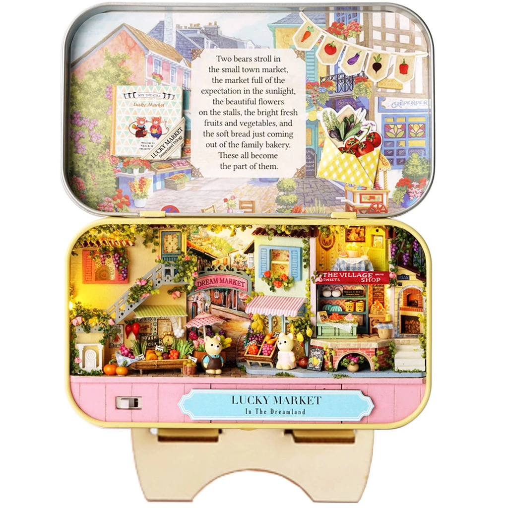 DIY Miniature Market House Kit with Furniture & LED Light