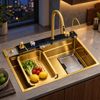 Golden Flow Waterfall Kitchen Workstation Sink