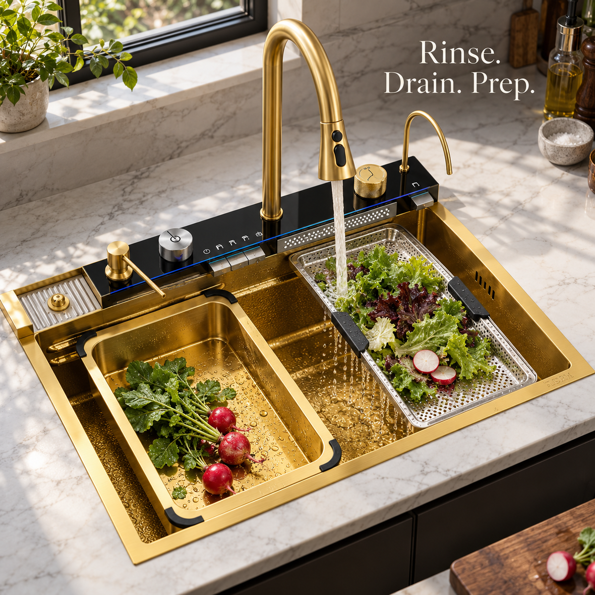 Golden Flow Waterfall Kitchen Workstation Sink